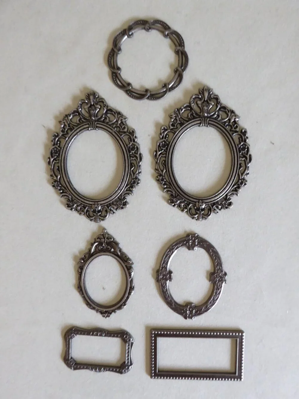 NEW TIM HOLTZ SILVER METAL EMBELLISHMENT FRAME PLATES (LOT OF 7) CRAFT SCRAPBOOK